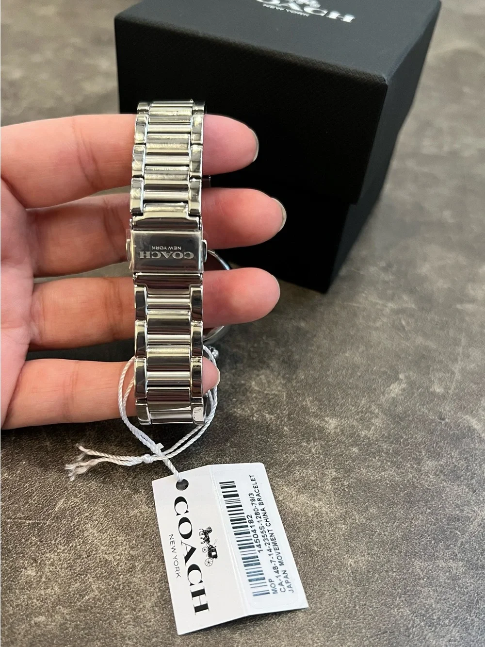 Coach Silver Bracelet Watch with Pale Pink Logo Dial